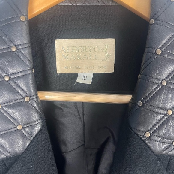 Vintage Alberto Makali Black Wool & Leather Button Up quilted vest size 10 - Picture 2 of 5